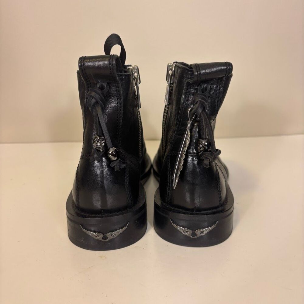 Zadig & Voltaire Black Leather Lace Up Combat Boots Size 37 = 7 - Picture 3 of 12